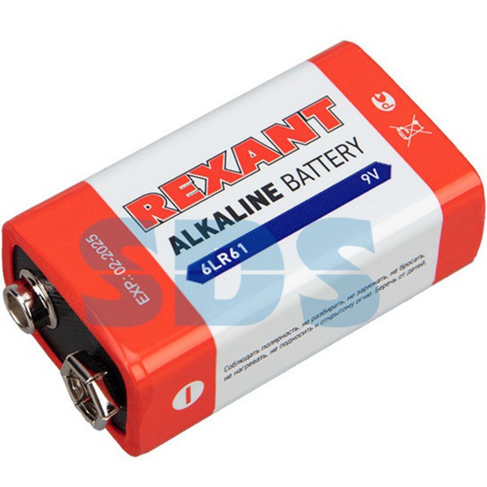 Алкалиновая батарейка Rexant 30-1061 6LR61 9V 600 mAh (1 штука)