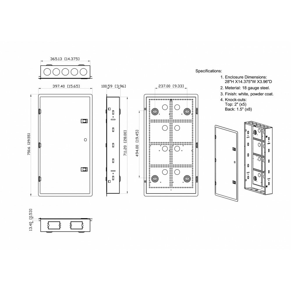 Шкаф настенный с передними петлями, для скрытого монтажа Hyperline HC-BX2-28-A-W-WH