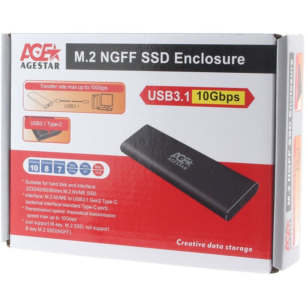 Внешний корпус для SSD M.2 NVME (M-key) AgeStar 31UBNV1C (GRAY)