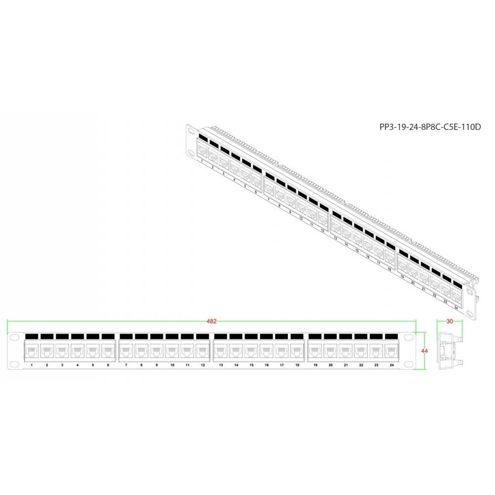 Патч-панель для рэкового шкафа Hyperline PP3-19-24-8P8C-C5E-110D