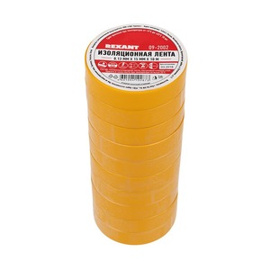 Изолента ПВХ Rexant 09-2002 15 мм х 10 м, желтая, упаковка 10 роликов
