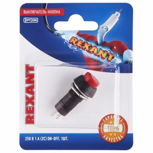 Выключатель одноклавишный Rexant 06-0314-A Выключатель-кнопка 250V 1А (2с) ON-OFF красная, 10шт