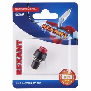 Выключатель одноклавишный Rexant 06-0317-A Выключатель-кнопка 250V 1А (2с) ON-OFF красная, 10шт