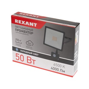 Прожектор Rexant 605-009 светодиодный с датчиком движения 50 Вт 200–260В IP44 4000 лм 6500 K холодный свет