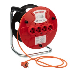 Удлинитель электрический Rexant 11-7083 Удлинитель-шнур на катушке ПВС 3х1.0, 20 м, 4 гнезда, с/з, 10 А, 2200 Вт, IP20, оранжевый