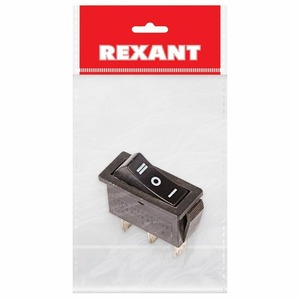 Выключатель клавишный Rexant 36-2220-1 250V 10А (3с) ON-OFF-ON черный с нейтралью, 1шт