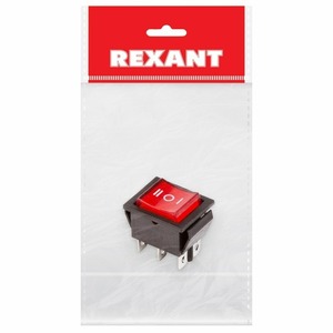 Выключатель клавишный Rexant 36-2390-1 250V 15А (6с) ON-OFF-ON красный с подсветкой и нейтралью, 1шт