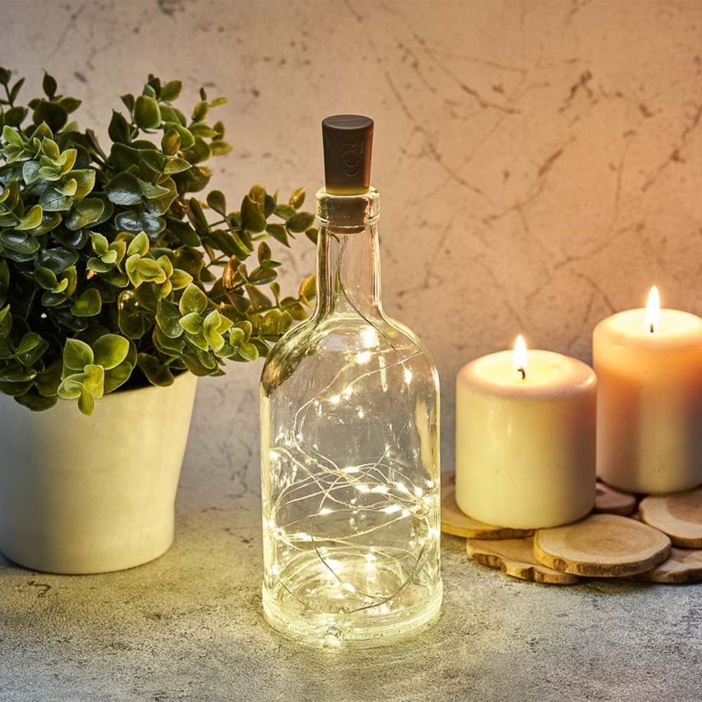 Гирлянда «Роса» Neon-Night 302-026 с пробкой 2 м, 20 LED, теплое белое свечение, 3хLR44 в комплекте