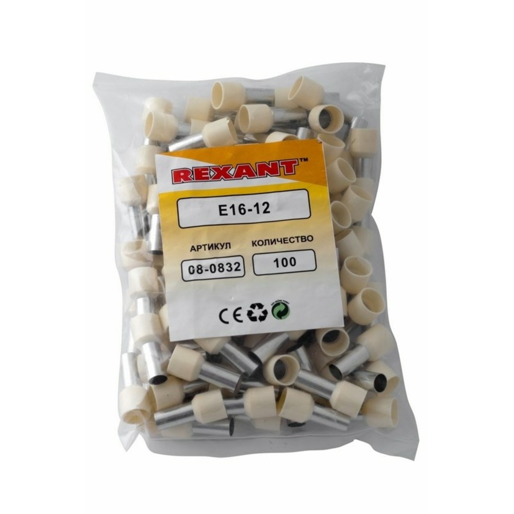 Наконечник штыревой втулочный Rexant 08-0832 изолированный F-12 мм 16 мм (НШВи 16-12) слоновая кость, 100шт