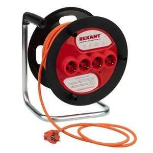 Удлинитель электрический Rexant 11-7087 Удлинитель-шнур на катушке ПВС 3х1.5, 30 м, 4 гнезда, с/з, 16 А, 3300 Вт, IP20, оранжевый