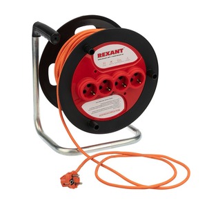 Удлинитель электрический Rexant 11-7088 Удлинитель-шнур на катушке ПВС 3х1.5, 50 м, 4 гнезда, с/з, 16 А, 3300 Вт, IP20, оранжевый