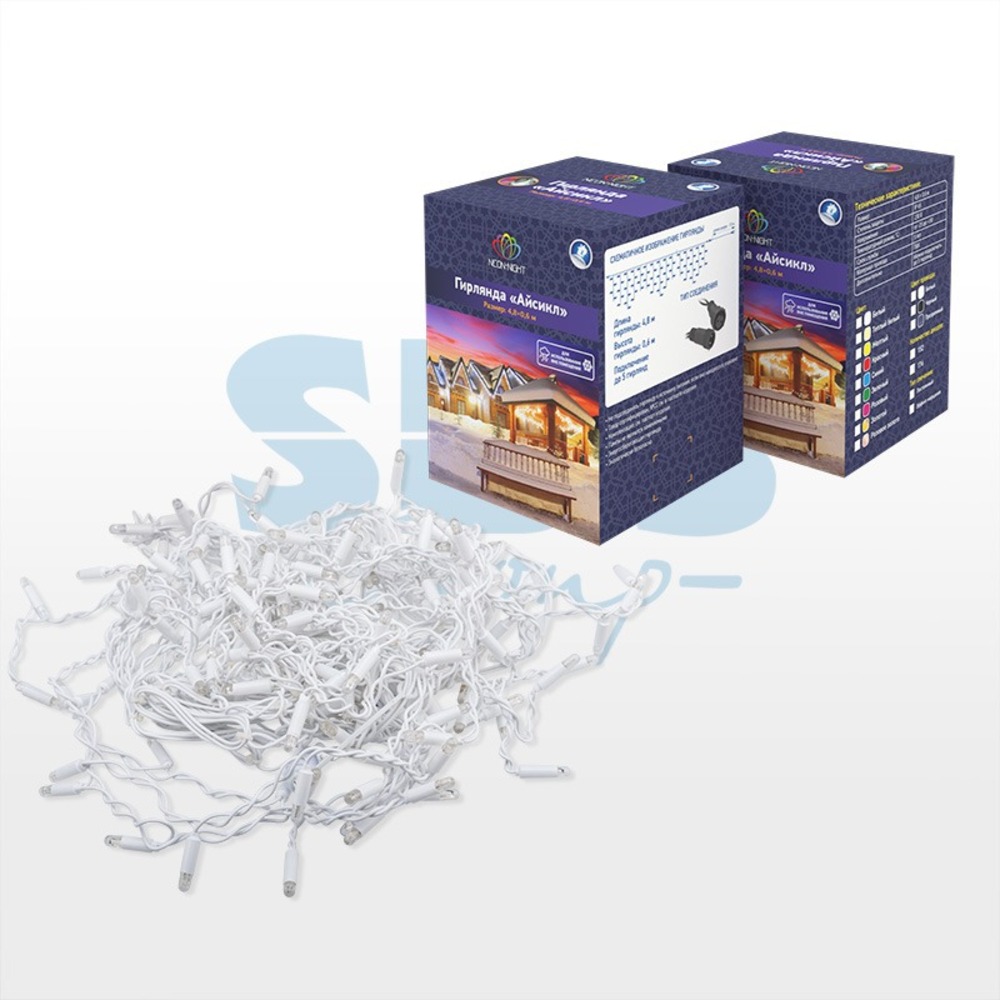 Гирлянда Айсикл Neon-Night 255-165 4,8х0,6 м, с эффектом мерцания, белый ПВХ, 176LED, цвет Белый, 230В