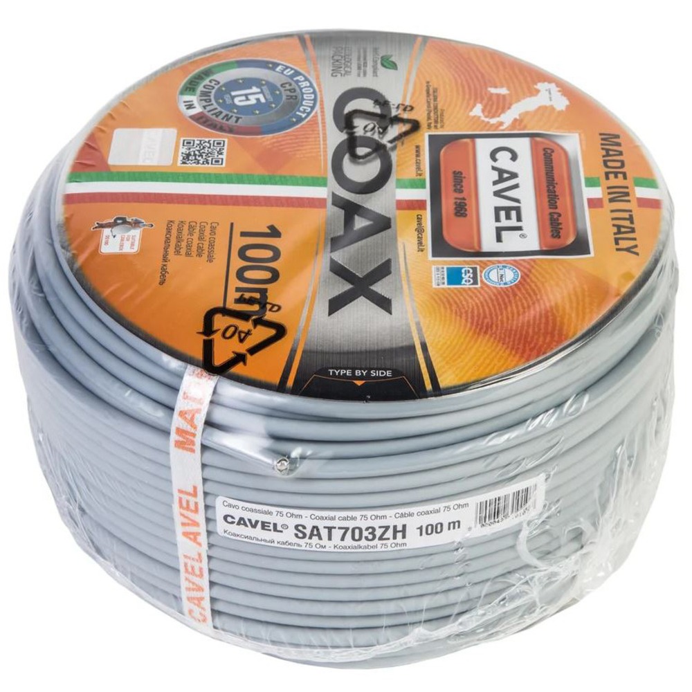 Кабель коаксиальный Cavel 01-2435 SAT 703 ZH, бухта 100 м, серый