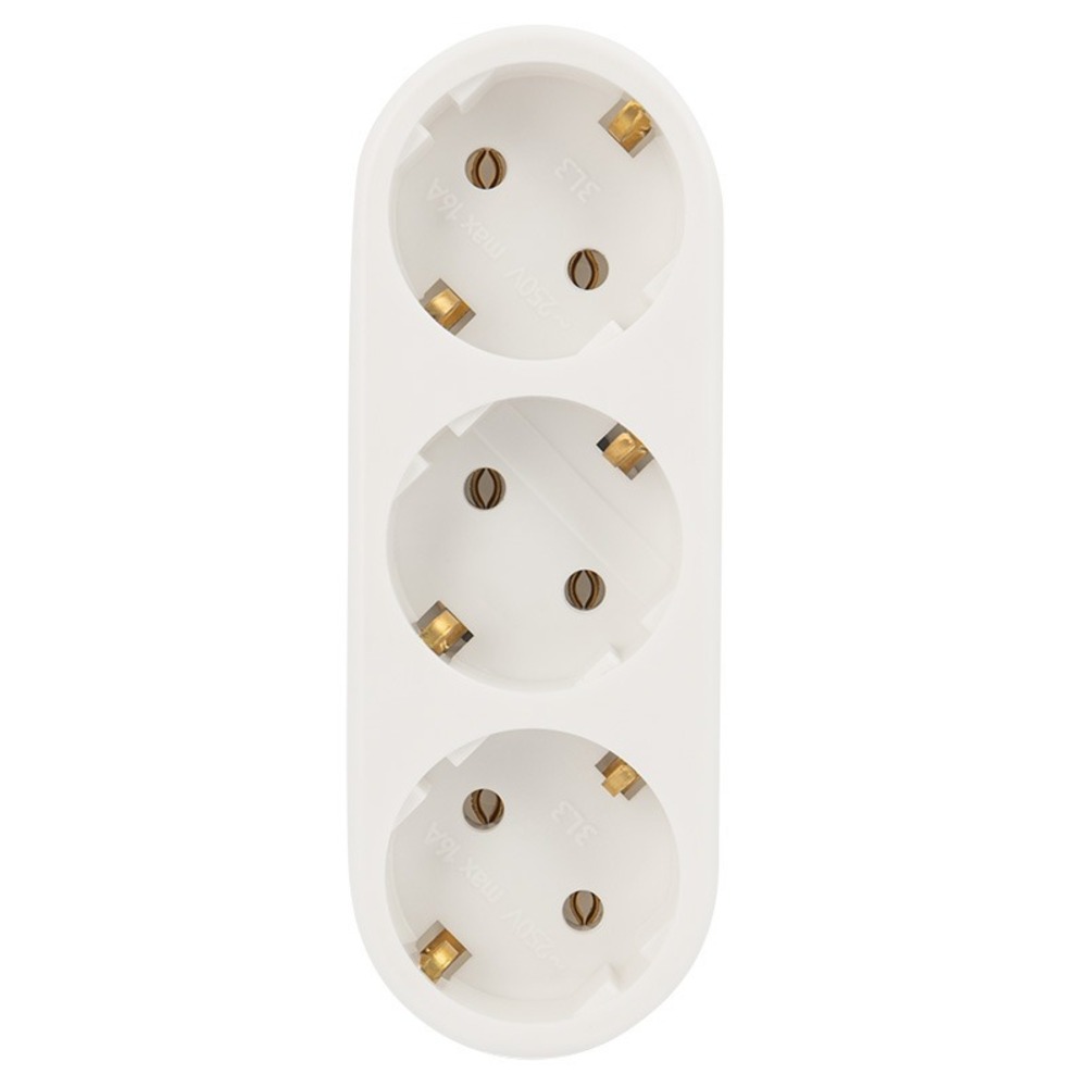 Тройник электрический линейный Rexant 11-1079 16 А с заземлением белый