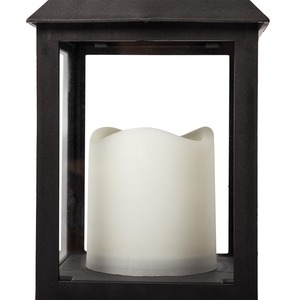 Декоративный фонарь со свечкой Neon-Night 513-051 черный корпус, размер 10.5х10.5х24 см, цвет ТЕПЛЫЙ БЕЛЫЙ