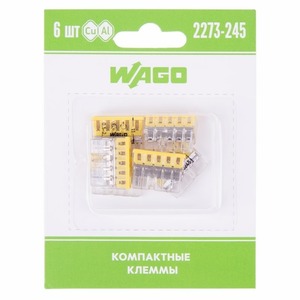Соединитель кабеля WAGO 07-5144-06 Компактная 5-проводная клемма, 6 штук (серия 2273-245)