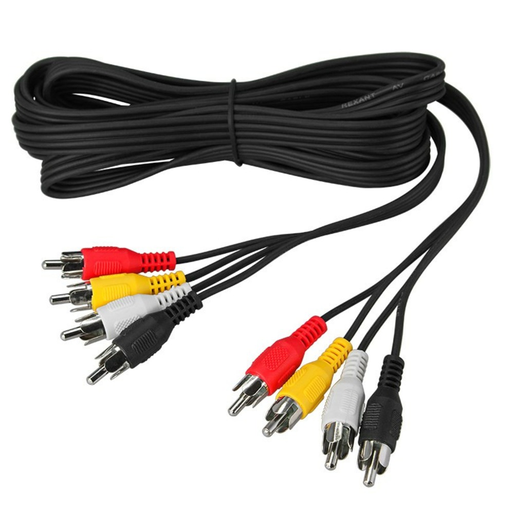 Шнур 4 RCA - 4 RCA Rexant 17-0305 длина 5 метров, черный (10 штук)