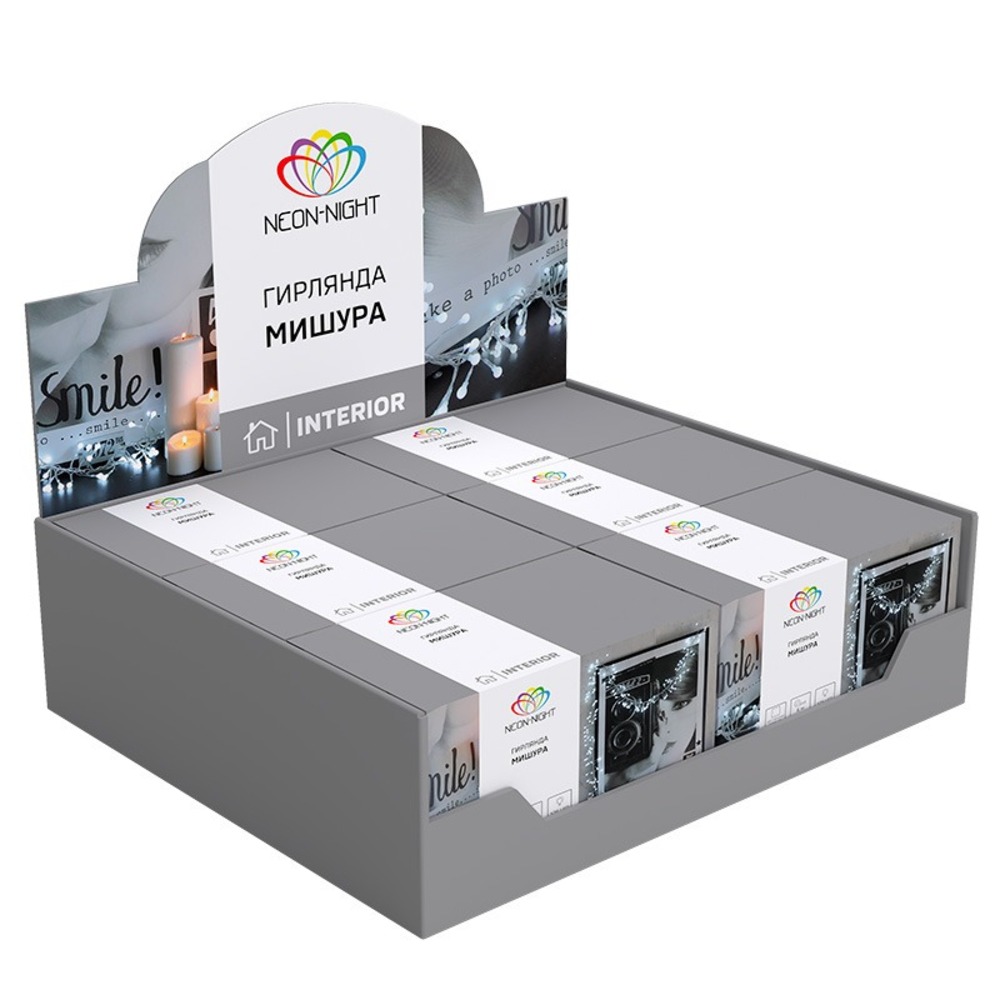 Гирлянда Мишура LED Neon-Night 303-606 3 м прозрачный ПВХ, 288 диодов, цвет ТЕПЛЫЙ БЕЛЫЙ