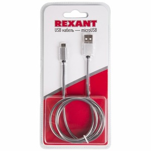 USB кабель microUSB Rexant 18-4241 в металлической оплетке серебристый 1м (10 штук)
