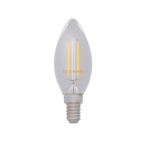 Лампа филаментная Rexant 604-087 Свеча CN35 7.5 Вт 600 Лм 2700K E14 диммируемая, прозрачная колба, 10шт