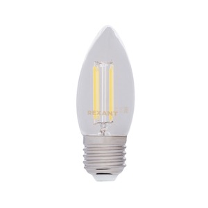 Лампа филаментная Rexant 604-089 Свеча CN35 7.5 Вт 600 Лм 2700K E27 диммируемая, прозрачная колба, 10шт