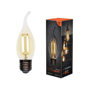 Лампа филаментная Rexant 604-103 Свеча на ветру CN37 7.5 Вт 600 Лм 2700K E27 прозрачная колба, 10шт