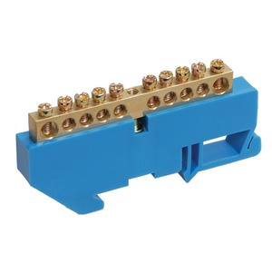 Шина «N» нулевая с синим изолятором Rexant 11-2341 на DIN-рейку 6x9 мм стойка бол. 10 групп (20 штук)