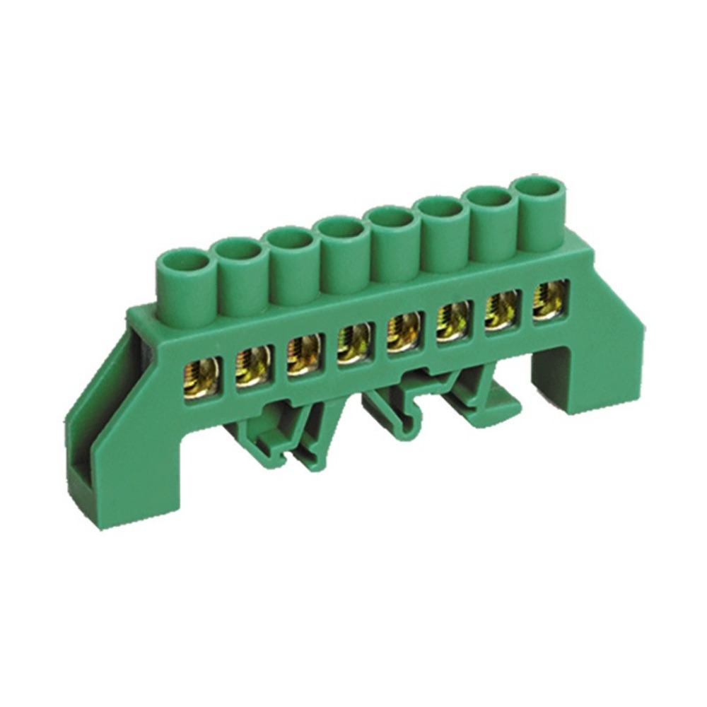 Шина PE «земля» в комбинированном зеленом изоляторе Rexant 11-2307 на DIN-рейку 6x9 мм 8 групп (20 штук)