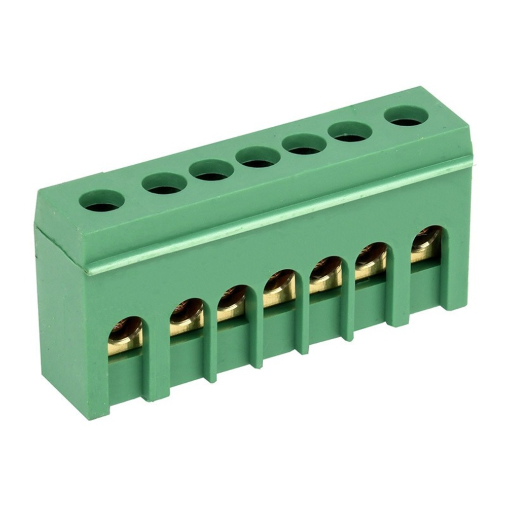 Шина PE «земля» в корпусном зеленом изоляторе Rexant 11-2321 на DIN-рейку 6x9 мм 7 групп (50 штук)