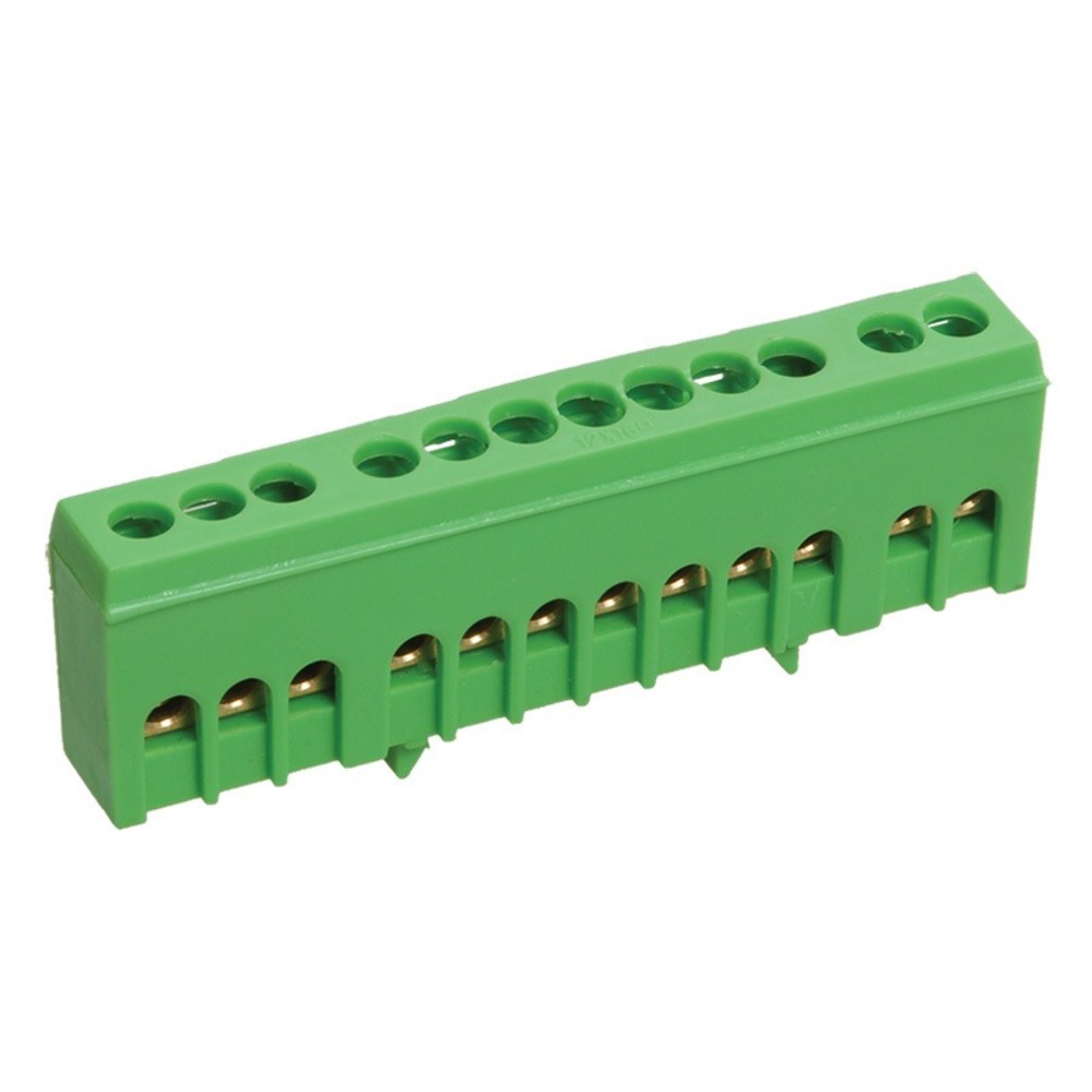 Шина PE «земля» в корпусном зеленом изоляторе Rexant 11-2322 на DIN-рейку 6x9 мм 12 групп (50 штук)