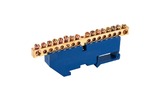Шина «N» нулевая с синим изолятором Rexant 11-2344 на DIN-рейку 6x9 мм стойка бол. 16 групп (20 штук)