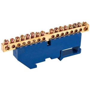 Шина «N» нулевая с синим изолятором Rexant 11-2344 на DIN-рейку 6x9 мм стойка бол. 16 групп (20 штук)