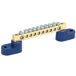 Шина «N» нулевая 6х9 мм на двух угловых синих изоляторах Rexant 11-2327 10 групп (20 штук)