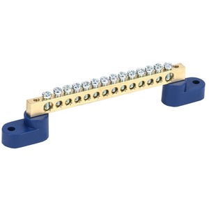 Шина «N» нулевая 6х9 мм на двух угловых синих изоляторах Rexant 11-2329 14 групп (20 штук)