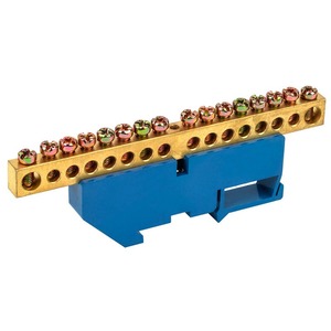 Шина «N» нулевая с синим изолятором Rexant 11-2351 на DIN-рейку 8x12 мм стойка бол. 16 групп (20 штук)