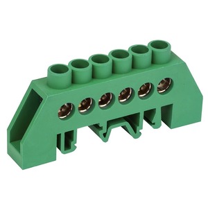 Шина PE «земля» в комбинированном зеленом изоляторе Rexant 11-2306 на DIN-рейку 6x9 мм 6 групп (40 штук)