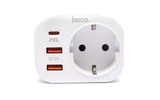 Сетевой фильтр одноразеточный hoco 6931474766175 NS3, 2xUSB-A; Type-C, 3А, белый