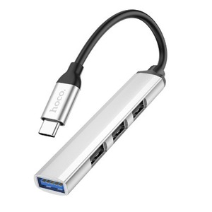 Разветвитель USB3.0/2.0 hoco 6931474765475 HB26 серебристый алюминий
