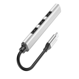 Разветвитель USB3.0/2.0 hoco 6931474765475 HB26 серебристый алюминий