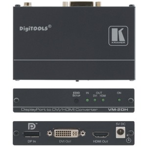Преобразователь DisplayPort в DVI и HDMI с усилителем-распределителем 1:2 Kramer VM-2DH