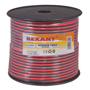 Кабель акустический на катушке Rexant 01-6106-3 2х1.5 мм2 (красно-черный) (100 метров)